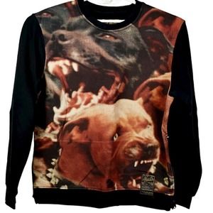 Akoo "Pitbull" Black Crew Neck Side Zipper Pull-over Sweater-Shirt